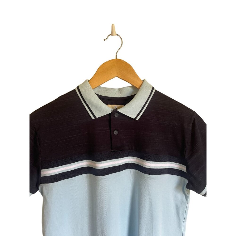 Scott James Navy Blue Light Blue Striped Polo Golf Performance Knit Size Small - Picture 6 of 7